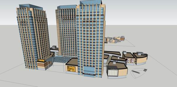 SketchUp Complex Model: Modern High-Rise Office and Commercial Building