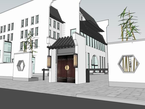 SketchUp Landscape Model: Multi-Story Modern Chinese Style Club Design