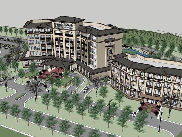 SketchUp Multi-Story Hotel Model in European Classical Style