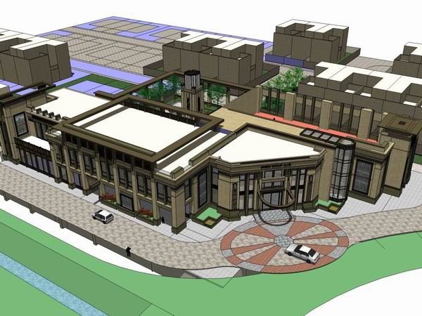 SketchUp Residential Model: Multi-Story Green Space at Xiangsong Sales Office in Classical Style