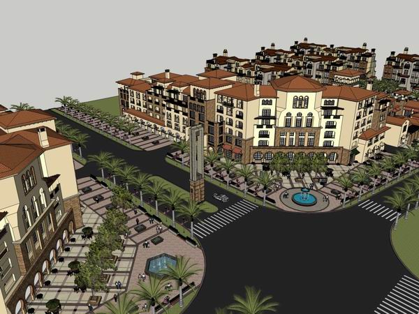 SketchUp Business Model: Multi-Story Commercial and Pedestrian Street in Classic Style