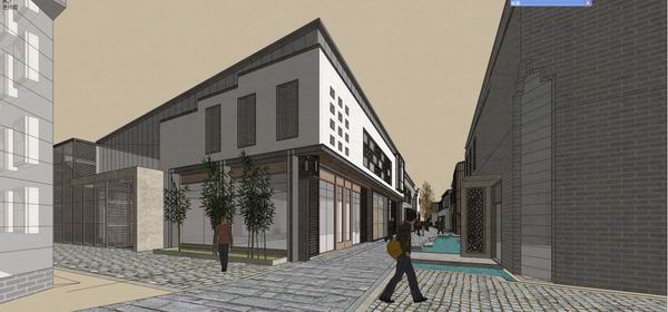 SketchUp Business Model: Multi-Story Commercial and Pedestrian Street in Modern Chinese Style
