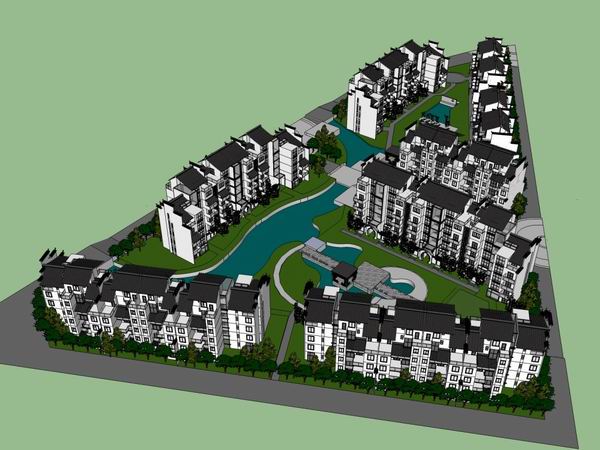Modern Multi-Story Residential Community in Chinese Style | SketchUp Model