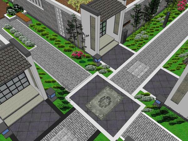 SketchUp Landscape Model: Multi-Story Residential Community with Modern Chinese Design