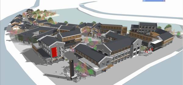 SketchUp Business Model: Multi-Story Commercial and Pedestrian Street in Modern Chinese Style