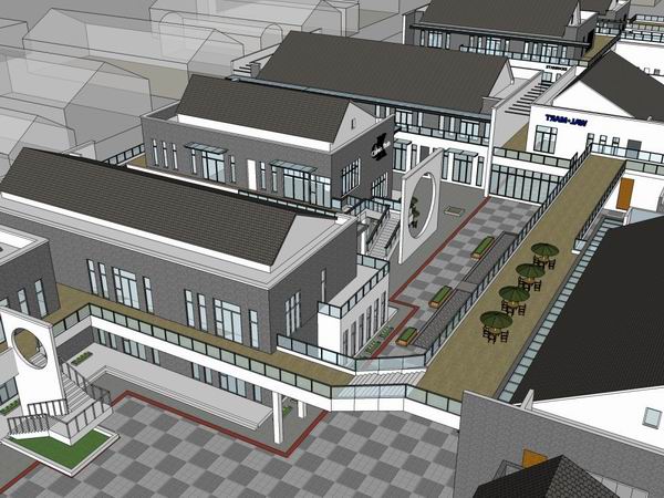 SketchUp Business Model: Multi-Story Commercial and Pedestrian Street in Modern Chinese Style
