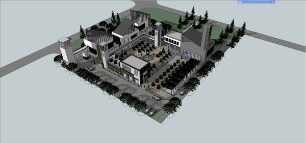 SketchUp Business Model: Multi-Story Commercial Street in Modern Chinese Style