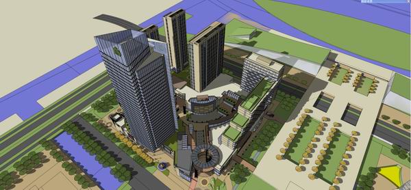 SketchUp Complex Model: Modern High-Rise Office, Commercial, and Hotel Building