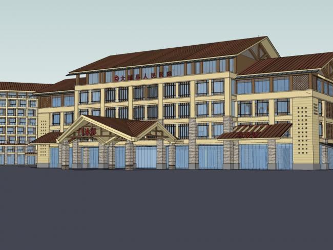 Multi-Story Daxiong County People's Hospital Model in Classic Style | SketchUp Medical Building Design