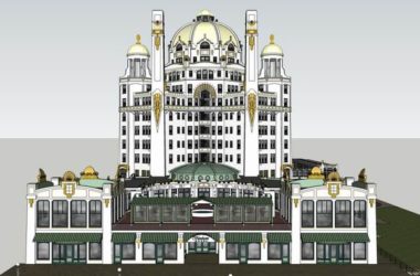 SketchUp Hotel Model: High-Rise Commercial Building in French Classical Style-BIM WORLD