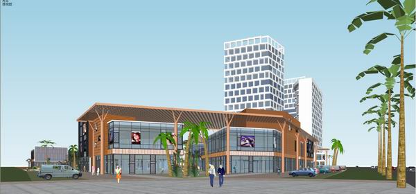 SketchUp Business Model: High-Rise Shopping Mall in Southeast Asian Modern Style