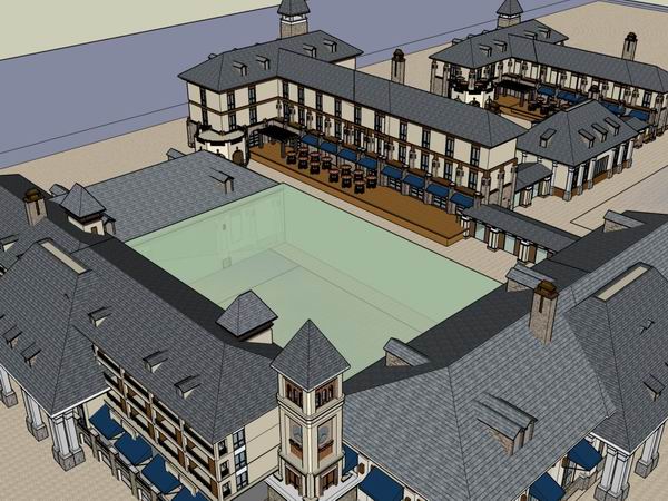 SketchUp Business Model: Multi-Story Commercial and Pedestrian Street in Classical Style