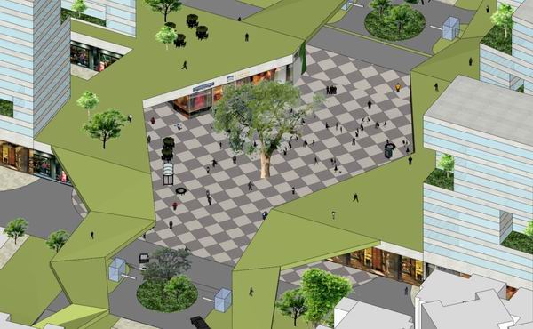 SketchUp Business Model: Multi-Story Modern Commercial and Pedestrian Street Design