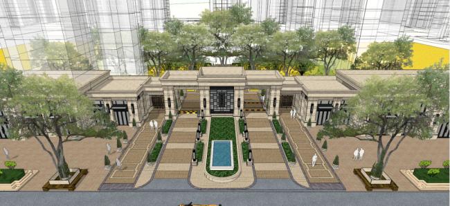 SketchUp Residential Model Featuring Classical Entrance and Ground Floor Commercial Space