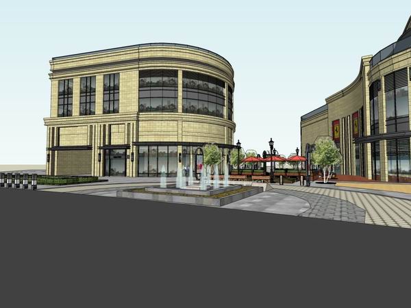 SketchUp Business Model: Multi-Story Commercial and Pedestrian Street in Simplified European Classical Style