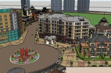 SketchUp Business Model: Multi-Story Commercial and Pedestrian Street in Classical Style-BIM WORLD
