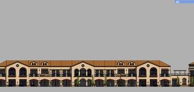 SketchUp Business Model: Multi-Story Commercial Street in Spanish Classical Style-BIM WORLD