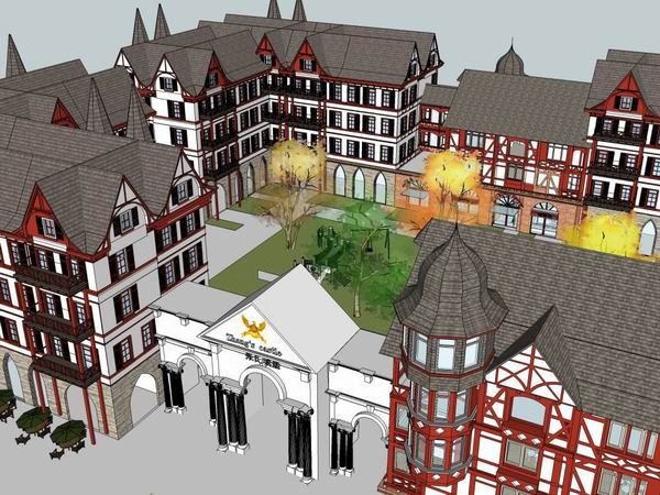 SketchUp Multi-Story Swiss Classical Style Hotel Model