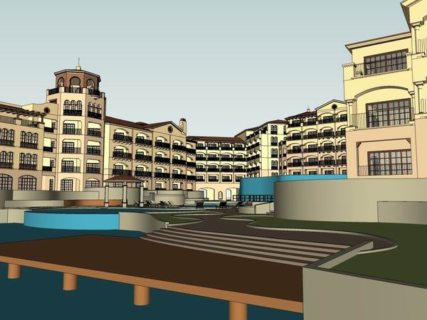 Multi-Story Spanish Classical Style Resort Hotel SketchUp Model