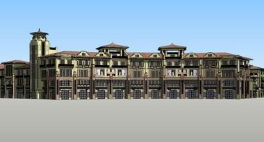 SketchUp Business Model: Multi-Story Spanish Classical Residential and Commercial Street Design-BIM WORLD