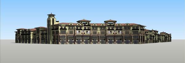 SketchUp Business Model: Multi-Story Spanish Classical Residential and Commercial Street Design