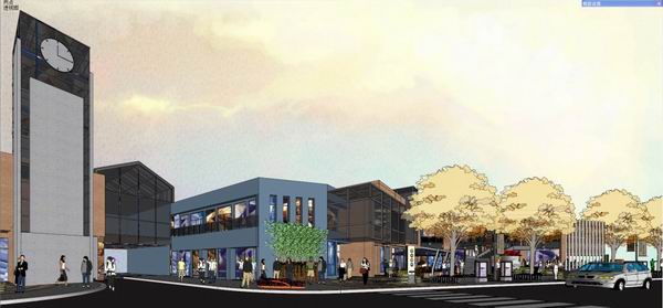 SketchUp Business Model: Modern Multi-Story Commercial and Pedestrian Street Design