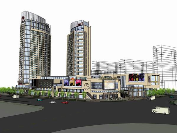 SketchUp Complex Model: Multi-Story High-Rise Office, Hotel, and Commercial Building in Classical Style
