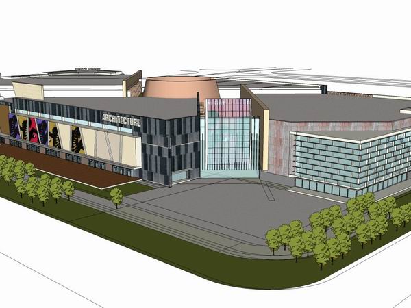SketchUp Business Model: Multi-Story Commercial and Pedestrian Street in Modern Style