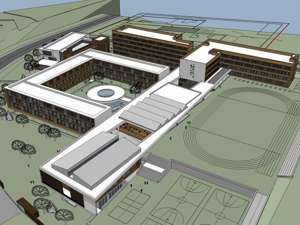 Modern Multi-Story High School Campus Architectural Model in SketchUp