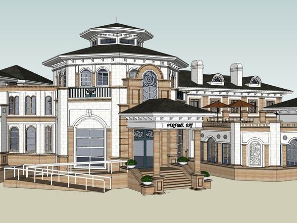 SketchUp Business Model: Multi-Story European Classical Style Commercial Club