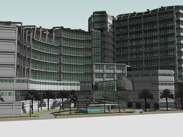 Modern High-Rise Hospital Model in SketchUp