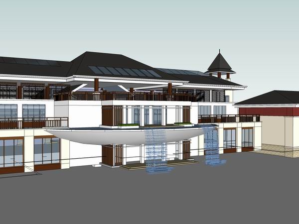 SketchUp Business Model: Multi-Story Commercial Club in Southeast Asian Classical Style
