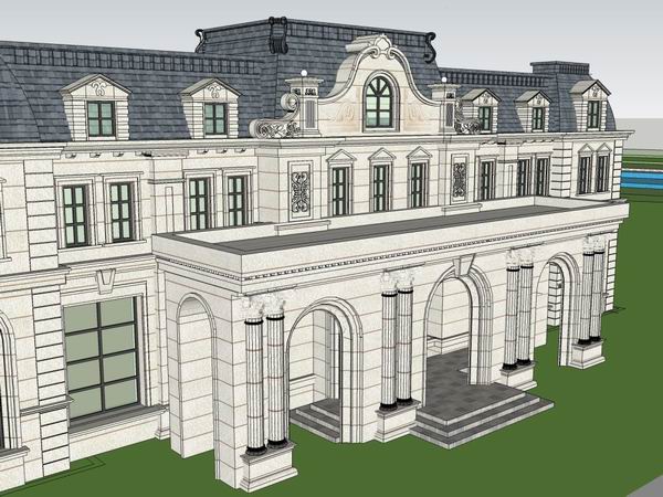 SketchUp Multi-Story Residential and Sales Office Model in European Classical Style