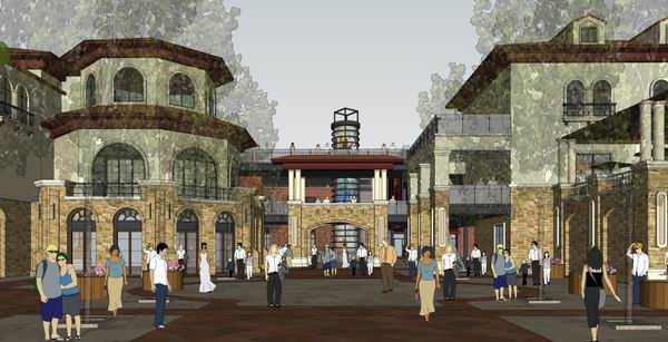 SketchUp Business Model: Multi-Story Commercial and Pedestrian Street in Classic Spanish Style