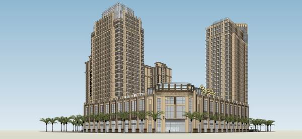 SketchUp Residential Design: High-Rise Living with Ground-Floor Commercial Spaces in Classic Style