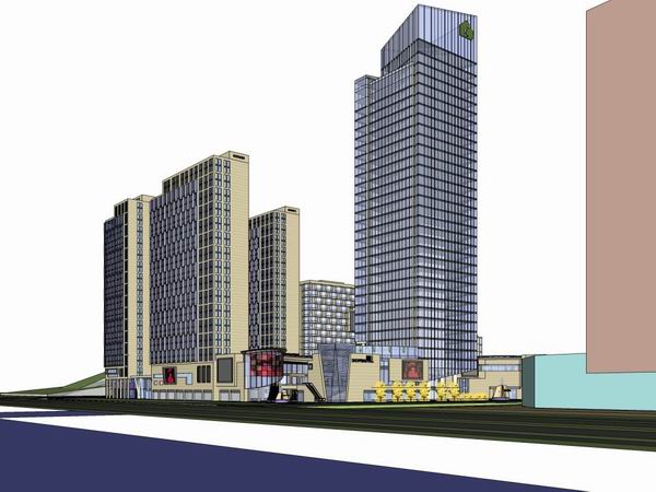 SketchUp Multi-Story High-Rise: Modern Office, Residential, and Ground-Floor Commercial Complex