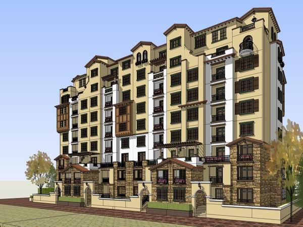 SketchUp Residential Model: High-Rise Building in Spanish Classical Style