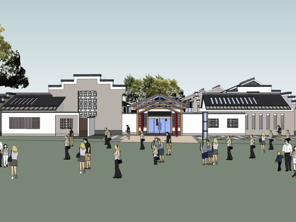 Multi-Story Huizhou-Style Kindergarten Model | Chinese-Inspired Educational Campus Architecture in SketchUp