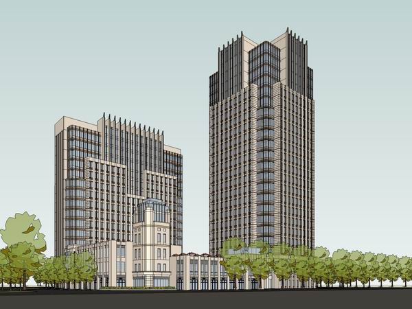 SketchUp Office Model | Classical High-Rise Commercial Building Design
