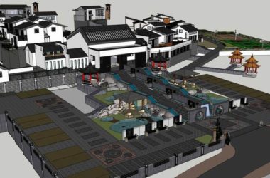 SketchUp Multi-Story Leisure Club Resort and Hotel in Traditional Chinese Style-BIM WORLD