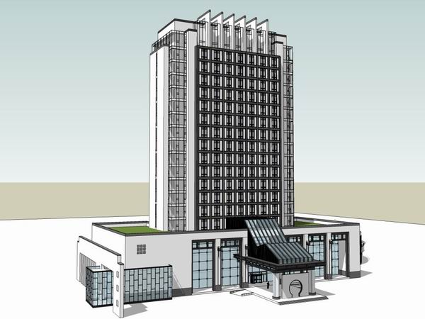 SketchUp Hotel Model | Modern Chinese-Style High-Rise Design