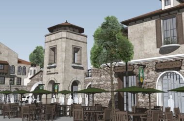 SketchUp Business Model: Multi-Story Commercial and Pedestrian Street in Classic Spanish Style-BIM WORLD