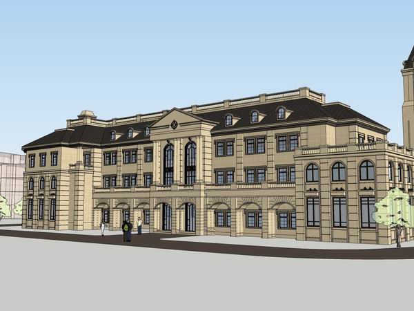 SketchUp Business Model: Multi-Story Guild Hall in German Classical Style for Commercial Use