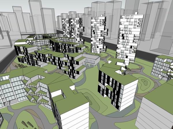 SketchUp Complex Model: Multi-Story High-Rise Office, Hotel, and Commercial Building in Modern Style