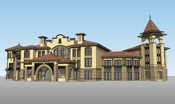 SketchUp Model: Multi-Story Spanish Colonial Style Community Clubhouse
