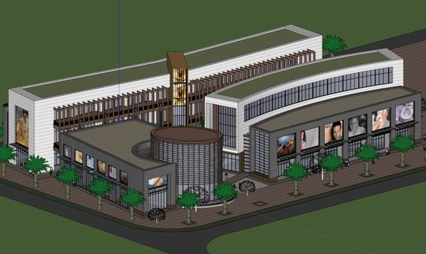 SketchUp Business Model: Modern Multi-Story Commercial Shopping Plaza Design
