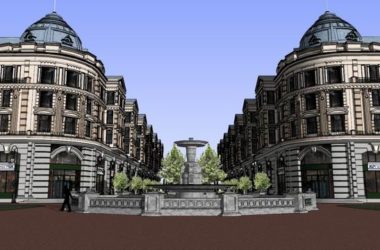 SketchUp Business Model: Multi-Story Pedestrian Street with Classical Commercial Design-BIM WORLD