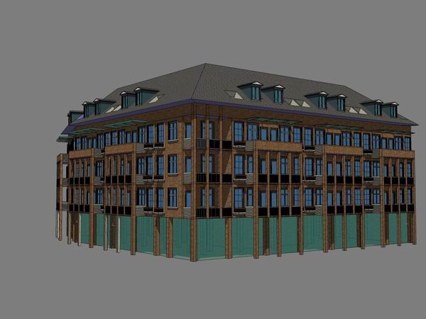 SketchUp School Model: Multi-Story Student Apartments and Classical Campus Buildings