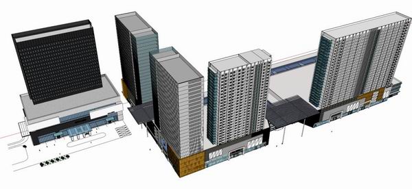 Modern High-Rise Office and Lower-Level Commercial Space in SketchUp Model