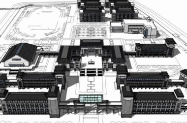 Multi-Story Middle School Campus Model with Chinese Architectural Style in SketchUp-BIM WORLD